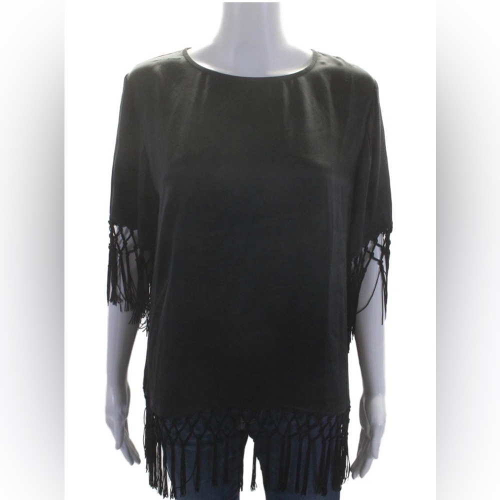 Cami NYC Black Satin silk tassel fringe oversized small designer key hole back